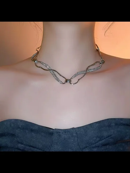 Silver-Tone Crystal Link Necklace - Picture 2 of 4